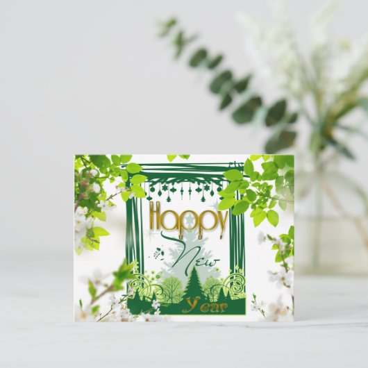 新年のフローラ緑はがき ポストカード (スタンド正面)