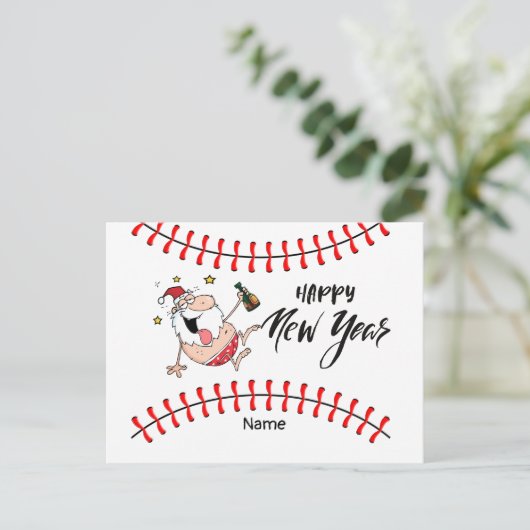 新年のホリを迎えるサンタ付きおもしろい野球 シーズンポストカード (スタンド正面)