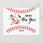 新年のホリを迎えるサンタ付きおもしろい野球 シーズンポストカード (正面)