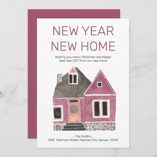 新年のホームピンクハウス引っ越しのお知らせ シーズンカード (正面/裏面)