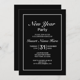 新年のミニマルモダンリスト白黒 招待状