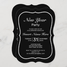 新年のミニマルモダンリスト白黒 招待状