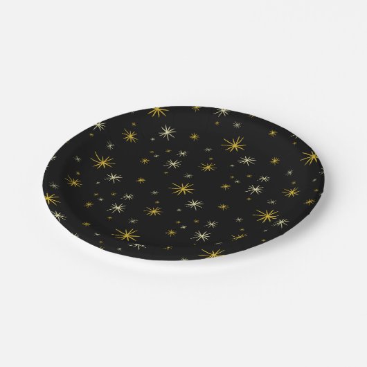 新年のモダン金ゴールドスターバストパタースタイリッシュン ペーパープレート (アングル)