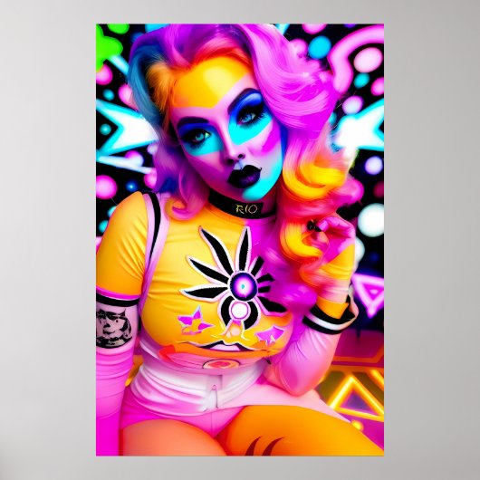 新年のラブサイボーグR-10 Kenゲージレトロウェーブ ポスター (正面)