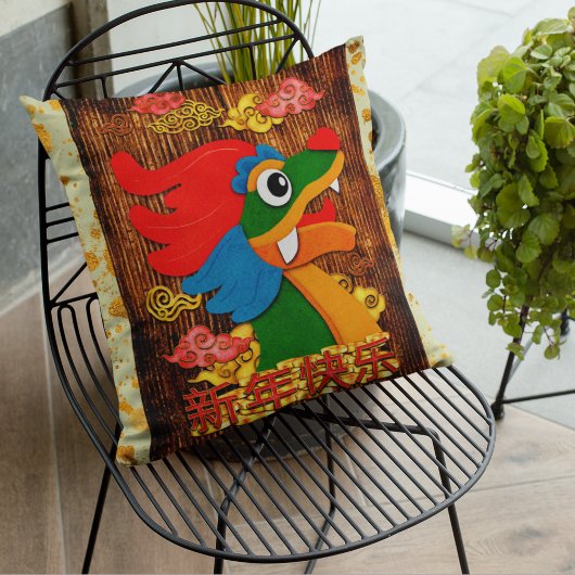 新年の中国のペーパーカットドラゴンウッドグリーン金ゴールド クッション