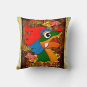 新年の中国のペーパーカットドラゴンウッドグリーン金ゴールド クッション (裏面)