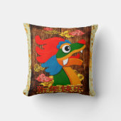 新年の中国のペーパーカットドラゴンウッドグリーン金ゴールド クッション (正面)