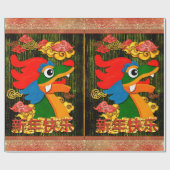 新年の中国のペーパーカットドラゴンウッドグリーン金ゴールド ラッピングペーパー (フラット)