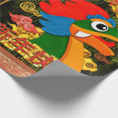 新年の中国のペーパーカットドラゴンウッドグリーン金ゴールド ラッピングペーパー (角)