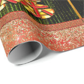 新年の中国のペーパーカットドラゴンウッドグリーン金ゴールド ラッピングペーパー (ロールコーナー)