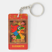 新年の中国のペーパーカットドラゴンウッドレッド金ゴールド キーホルダー (裏面)