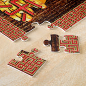 新年の中国のペーパーカットドラゴンウッドレッド金ゴールド ジグソーパズル (側面)