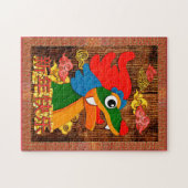 新年の中国のペーパーカットドラゴンウッドレッド金ゴールド ジグソーパズル (横)