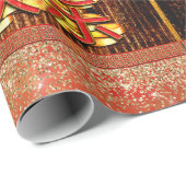 新年の中国のペーパーカットドラゴンウッドレッド金ゴールド ラッピングペーパー (ロールコーナー)