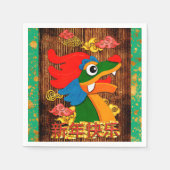 新年の中国のペーパーカットドラゴンジェイドグリーン金ゴールド スタンダードカクテルナプキン (正面)