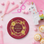 新年の中国の黄金の花：コン平脂肪チョイ ペーパープレート (パーティー)