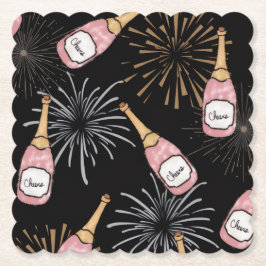 新年の乾杯 シャンパンと花火 ペーパーコースター