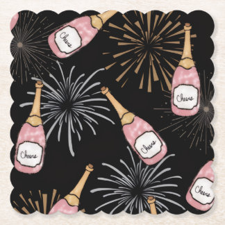 新年の乾杯 シャンパンと花火 ペーパーコースター