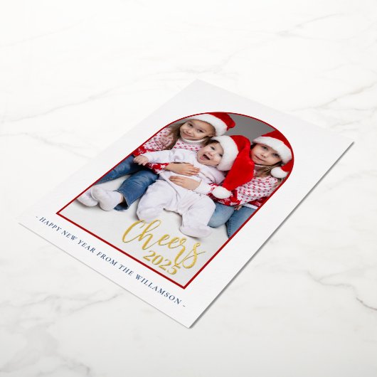 新年の乾杯 | 縦写真 箔シーズンカード (回転した状態)