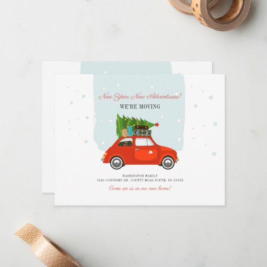 新年の冒険と住所の変更 ノートカード (正面/裏面インサイチュ)