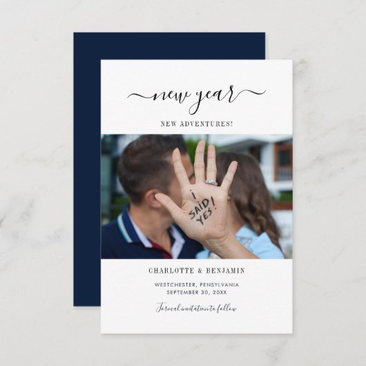 新年の冒険の写真の日付を保存結婚する ノートカード (正面/裏面)