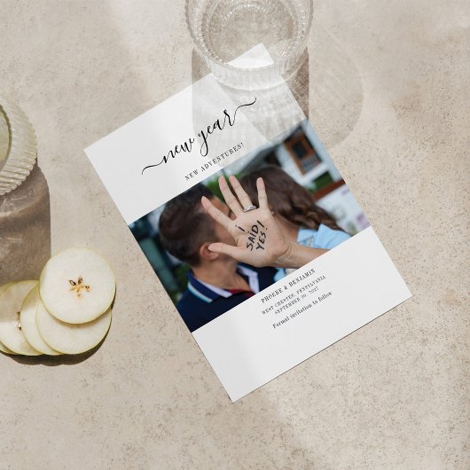 新年の冒険の写真の日付を保存 ノートカード