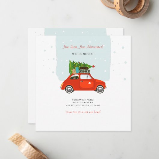 新年の冒険の新しい住所の引越し発表 ノートカード (正面/裏面インサイチュ)