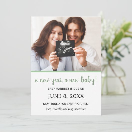 新年の写真ベビー妊娠のお知らせ 案内状 (スタンド正面)