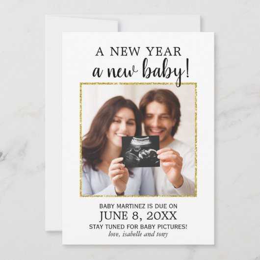 新年の写真ベビー妊娠のお知らせ 案内状 (正面)
