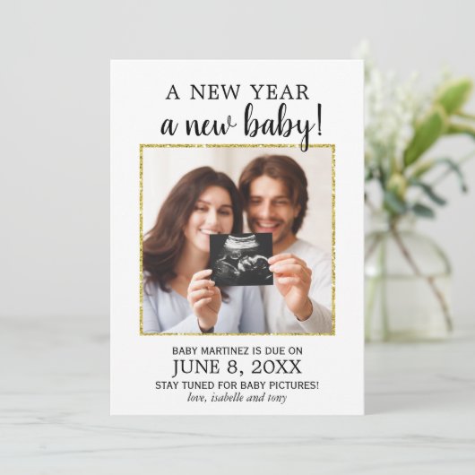 新年の写真ベビー妊娠のお知らせ 案内状 (スタンド正面)