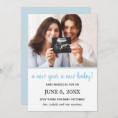 新年の写真男の赤ちゃん妊娠のお知らせ 案内状 (正面/裏面)