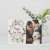 新年の冬のフローラの緑の写真カード シーズンカード (スタンド正面)