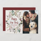 新年の冬のフローラの緑の写真カード シーズンカード (正面/裏面)