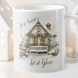 新年の冬の情景 雪の結晶 緑のクリスマス コーヒーマグカップ