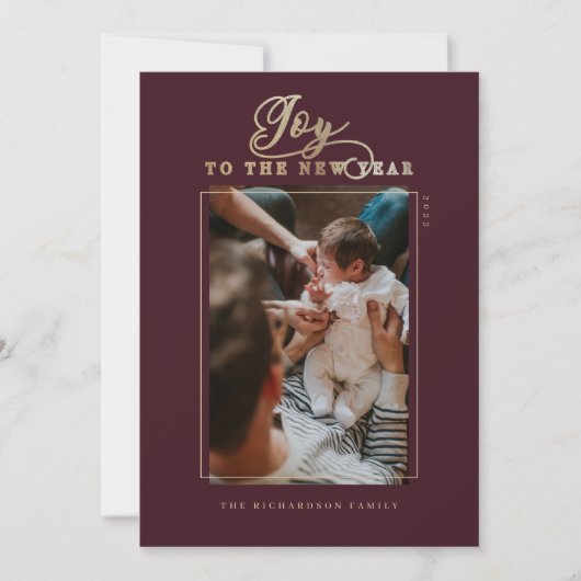 新年の台本の写真とエレガントへのストライプ喜び シーズンカード (正面)