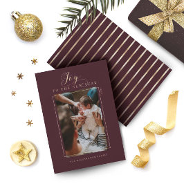 新年の台本の写真とエレガントへのストライプ喜び シーズンカード