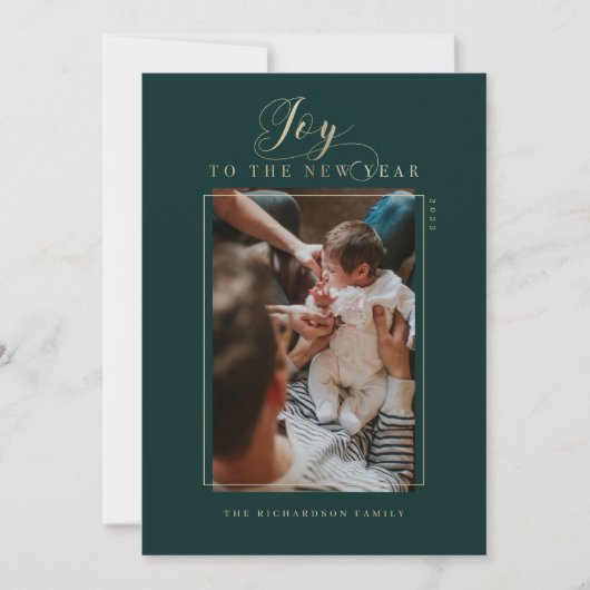 新年の台本の写真とエレガントへのストライプ喜び シーズンカード (正面)
