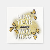 新年の同じ熱い混乱おもしろい金ゴールドグリッターヒョウ スタンダードカクテルナプキン (正面)
