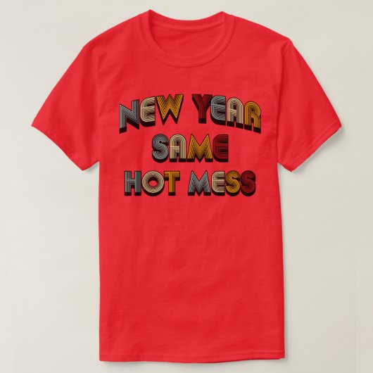 新年の同じ熱い混乱レトロ文字 Tシャツ (デザイン正面)