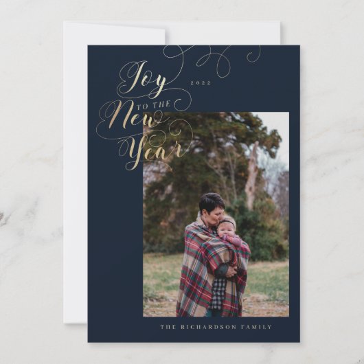 新年の喜び |ファミリーフォトスクエレガントリプト シーズンカード (正面)