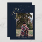 新年の喜び |ファミリーフォトスクエレガントリプト シーズンカード (正面/裏面)