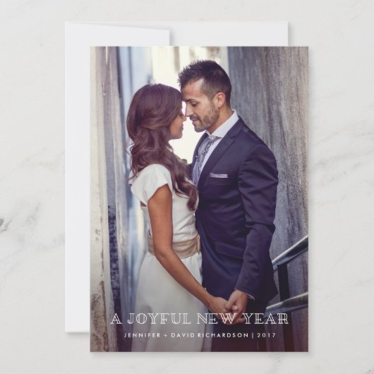 新年の喜び | 写真シンプル付きオーバーレイ シーズンカード (正面)