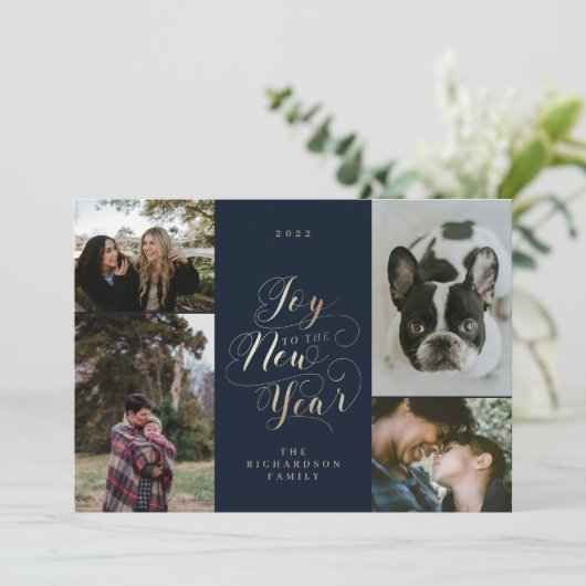 新年の喜び | 4枚のフォトスクリプエレガントト シーズンカード (スタンド正面)