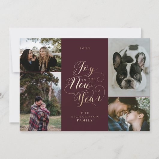 新年の喜び | 6枚のフォトスクリプエレガントト シーズンカード (正面)