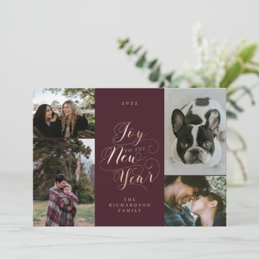 新年の喜び | 6枚のフォトスクリプエレガントト シーズンカード (スタンド正面)