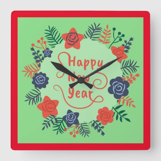 新年の四角い時計 スクエア壁時計 (正面)