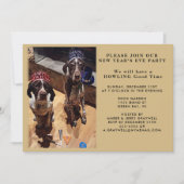 新年の夜のパーティーの犬と花火の招待状 招待状 (正面)