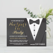 新年の夜のパーティー 黒スーツの蝶ネクタイ 夕食の招待状 招待状 (スタンド正面)