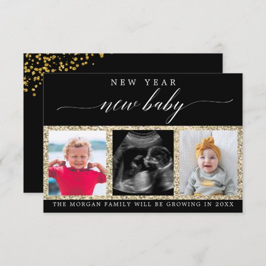 新年の妊娠の発表フォトカード サンキューカード (正面/裏面)