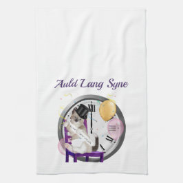 新年の子ネコのパーソナライズな台所タオル キッチンタオル